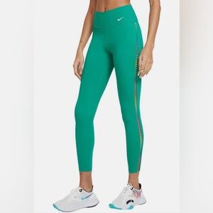 Nike Dri-Fit Green Leggings Rainbow Stripe Side Detail Size L
